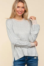 Grey & Ivory Striped Oversized Top