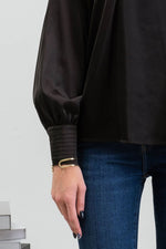 Long Buttoned Bishop Sleeve Top: Black