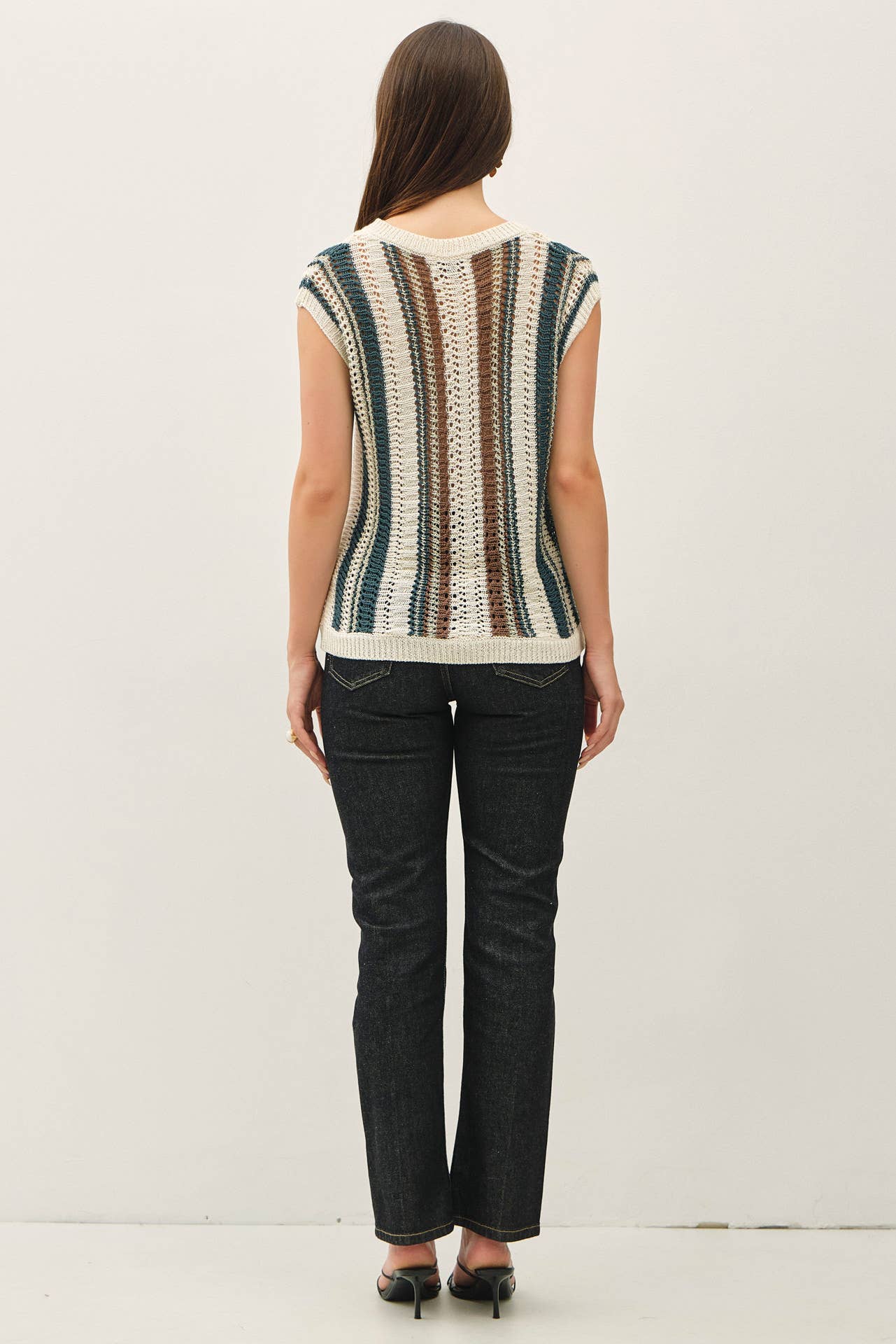 VERTICAL STRIPED HAND CRAFT CROCHET VEST