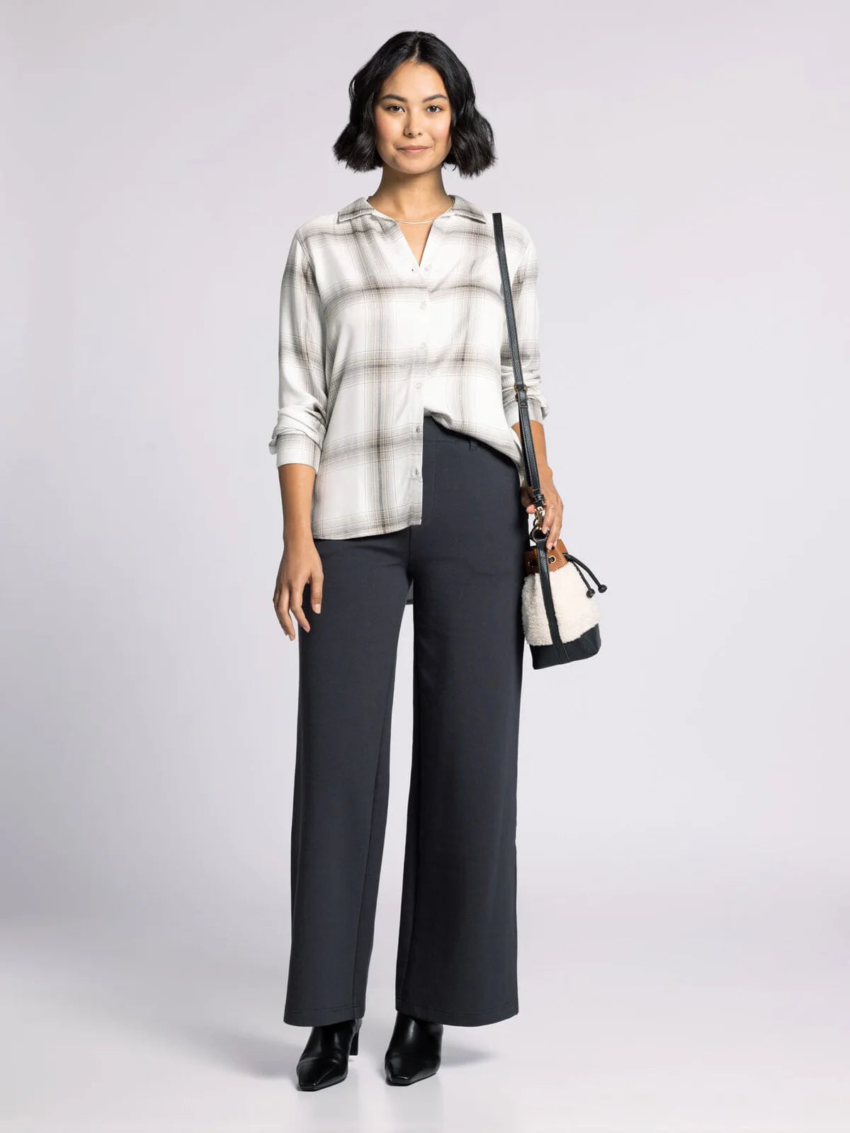 Adeline Top - Ivory Silver Plaid