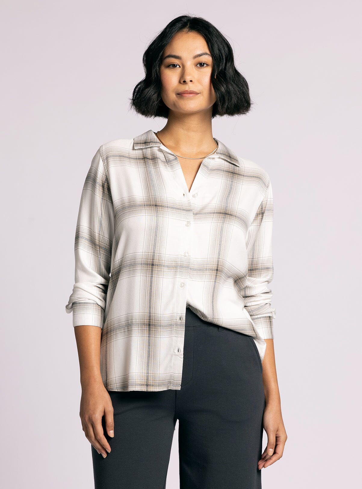 Adeline Top - Ivory Silver Plaid