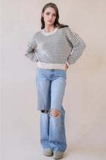 Two Tone Textured Knit Sweater - Black