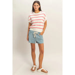 Striped Crew Neck Knit Top - Pink