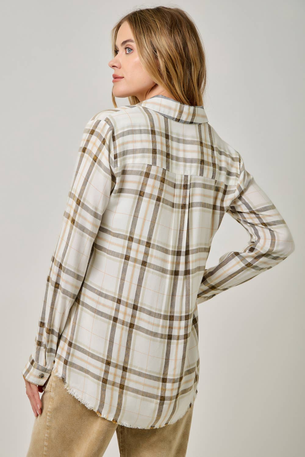 Washed Plaid Button Down Shirt: Vintage White
