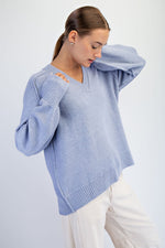 Oversized V-Neck Sweater - Baby Blue