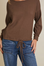 Long Sleeve Drawstring Top - Mocha