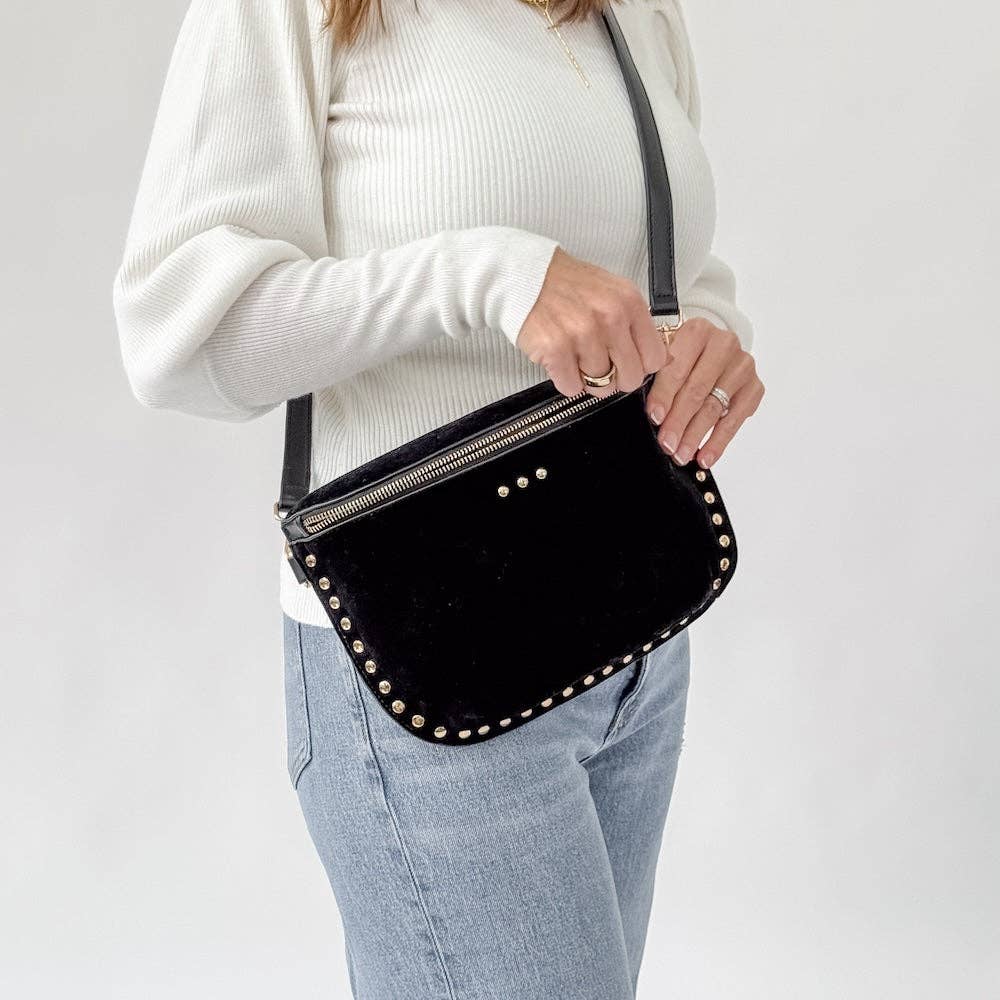 Sabrina Studded Suede Bum Bag - Black