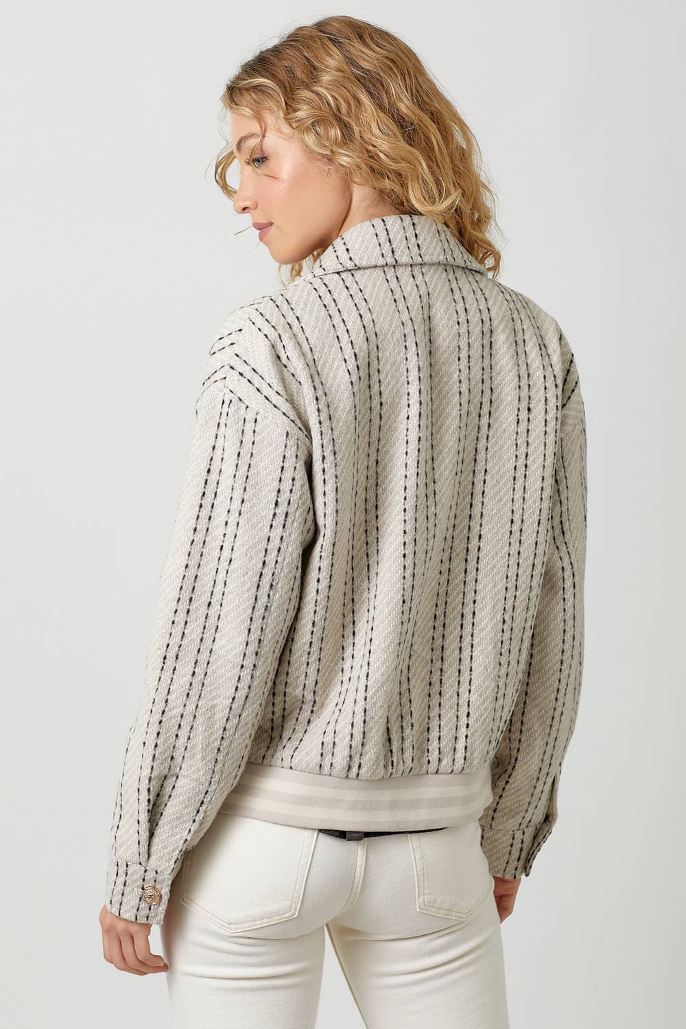 Stripe Bomber Jacket: Oatmeal