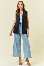 Black Shawl Neck Open Front Knit Vest Blazer