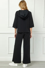 Soft Hooded Top With Satin Tie Detail - Black