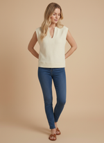 Cloudy Knit V Neck Sleeveless - Cream