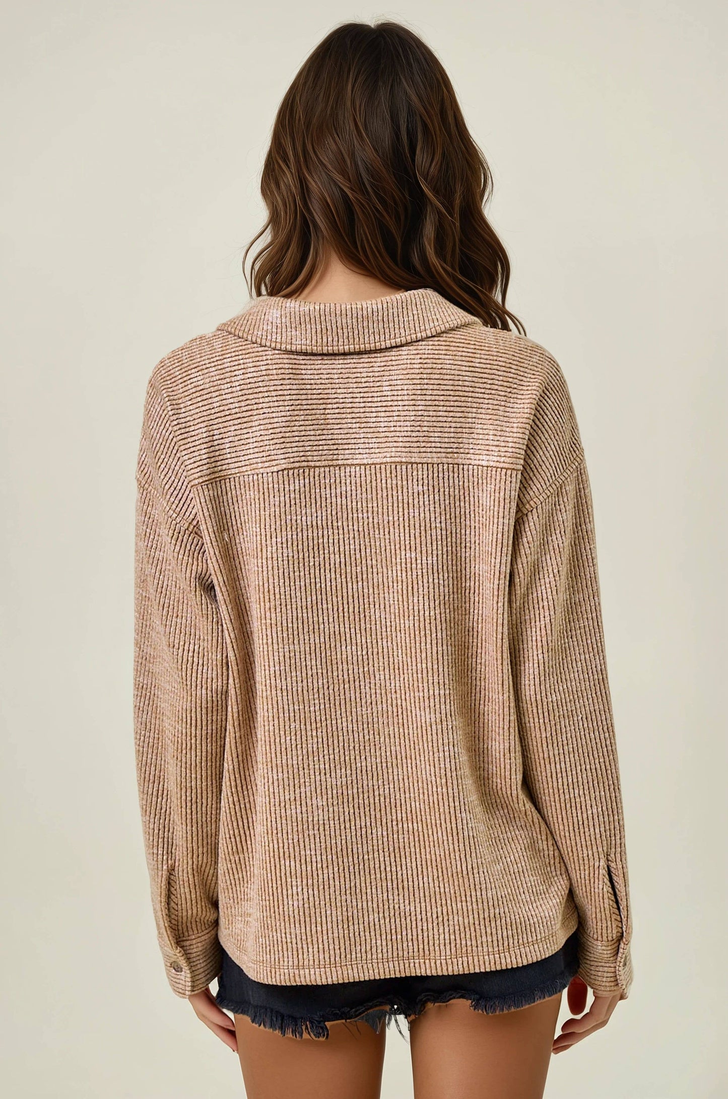 Two-Tone Ribbed Pullover W/ Round Pocket