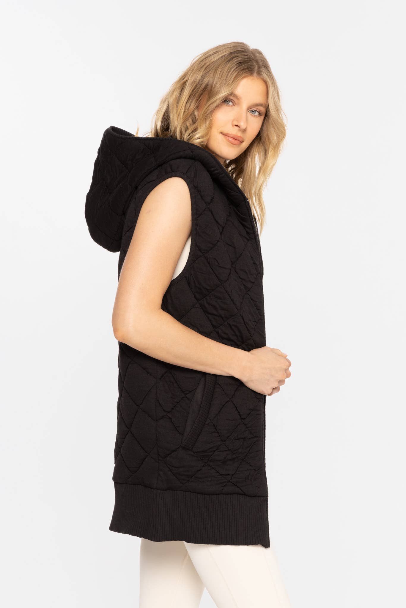 Oversized Quilted Fleece Vest with Hood