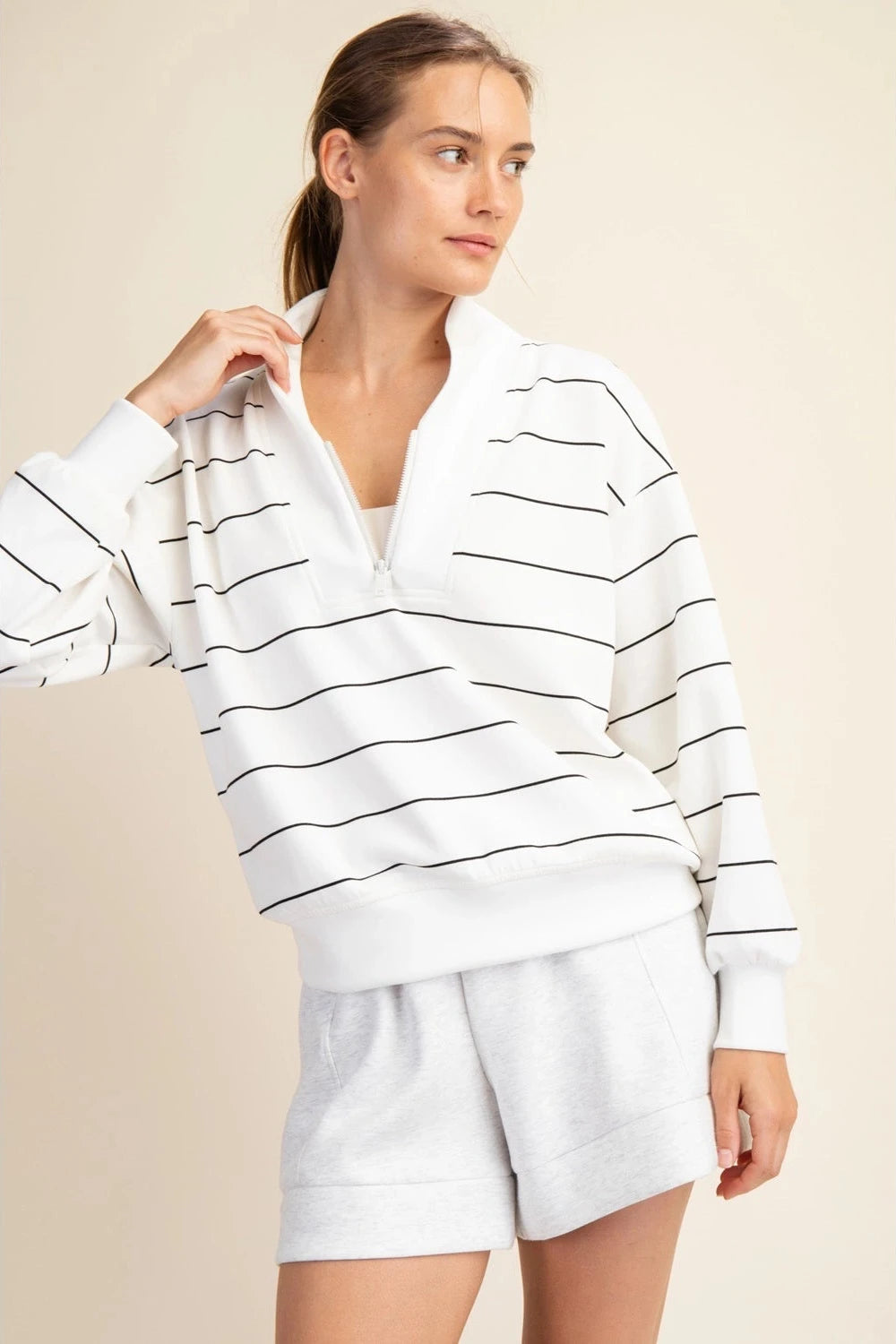 Modal Scuba Stripe V-Neck Pullover