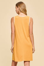 Sleeveless Ribbed Dress w/ Embroidered Stitching - Marigold