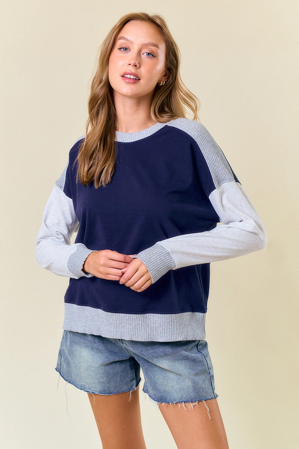 Navy Colorblock Pullover Top