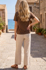 Polka Dot Crew Neck Short Sleeve - Brown/White