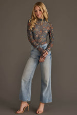 Gray, Orange & Blue Floral Mesh Top