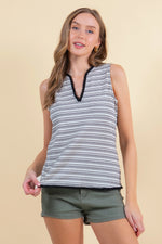 Split V-Neck Sleeveless Lace Trimmed Tank Top
