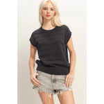 Textured Round Neck Dolman Sleeve Top - Black