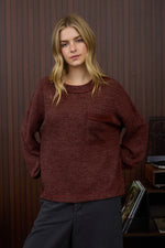 Slouchy Chest Pocket Knit Long Sleeve - Burgundy