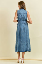 Midi Denim Dres with Tie Belt