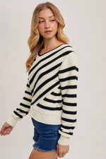 Wrap V-Neck Striped Sweater