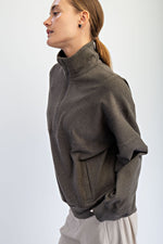 Brushed Rib Quarter Zip Pullover - Olive