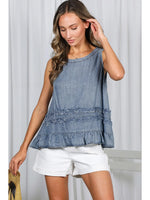 Washed Denim Ruffle Tank Top