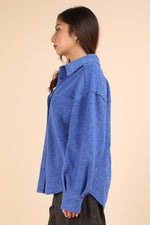 Oversized Cozy Button Down Shacket - Blue