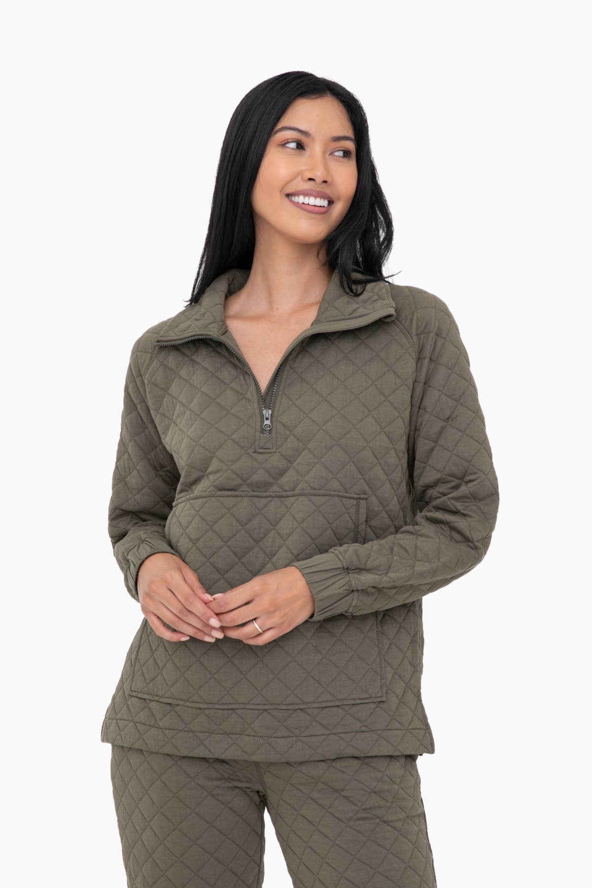 Cozy Quilted Jersey Pullover: IVY GREEN