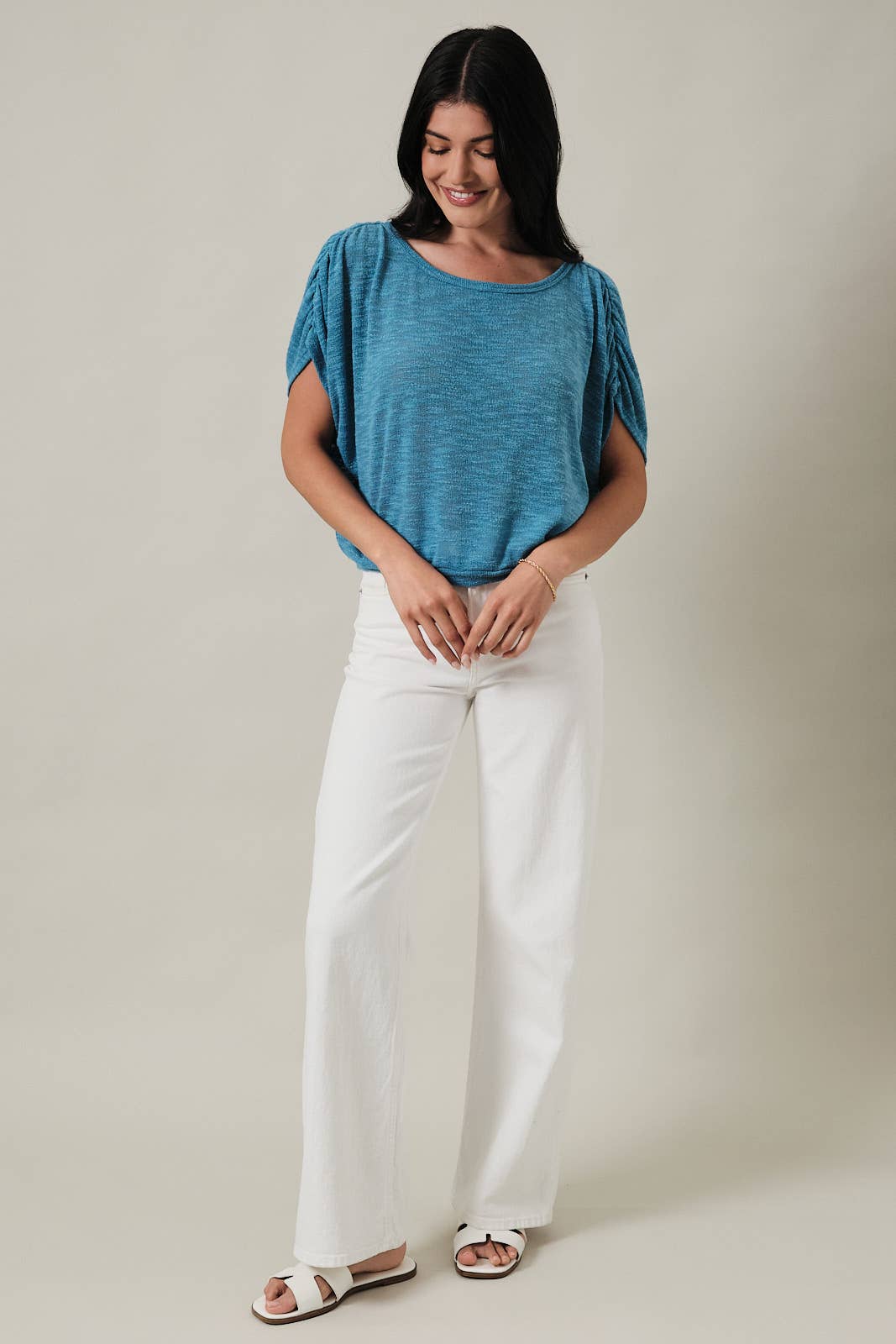 Boat Neck Half Sleeve Top - Teal