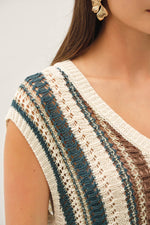 VERTICAL STRIPED HAND CRAFT CROCHET VEST