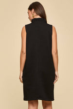 Jacquard Ruffle Collar A-Line Dress - Jet Black