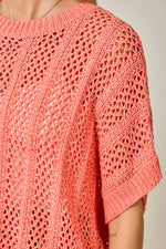 Crochet Short Sleeve Sweater - Coral