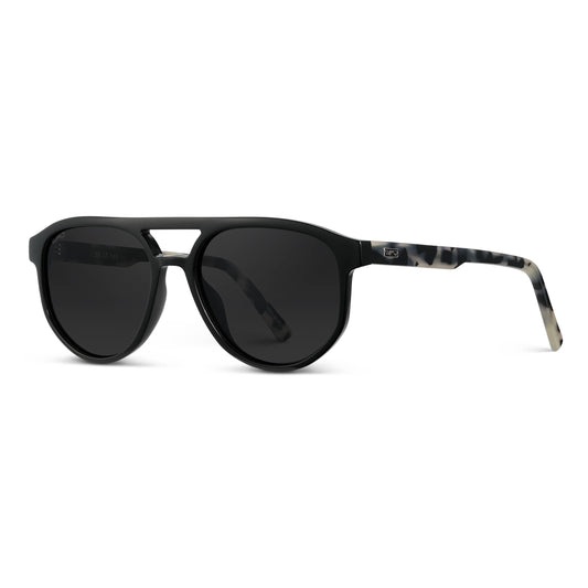 Hudson - Aviator Unisex Polarized Sunglasses: Black Beige Tortoise Frame/Black Lens