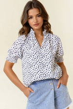 Jacquard Dot Print Short Sleeve Blouse