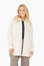 Oversized Cotton Blend Shacket - Natural