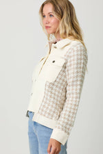 Houndstooth Sleeve Corduroy Jacket: Ivory/Oat