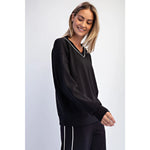 Modal Scuba V Neck Piping Top - Black