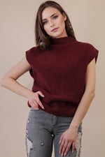 Soft Knit Sweater Vest Top - Burgundy