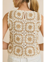 Crochet Tank Top - White & Taupe
