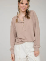 Ribbed Henley Long Sleeve - Khaki