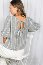 Bow Accent Feminine Plaid Blouse - Black
