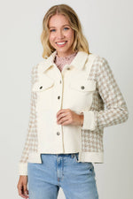 Houndstooth Sleeve Corduroy Jacket: Ivory/Oat