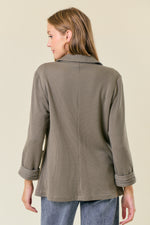 Olive Shirred Sleeve Textured Blazer