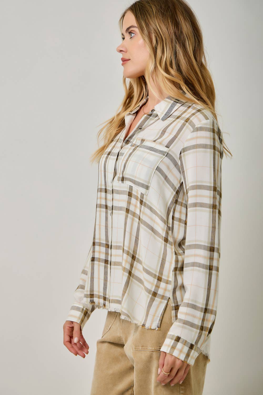 Washed Plaid Button Down Shirt: Vintage White