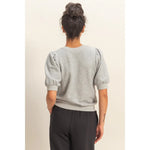 Puff Short Sleeve Crew Neck Top - Heather Grey