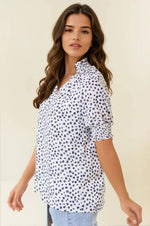 Jacquard Dot Print Short Sleeve Blouse