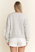 Floral Embroidered Knit Sweater - Grey